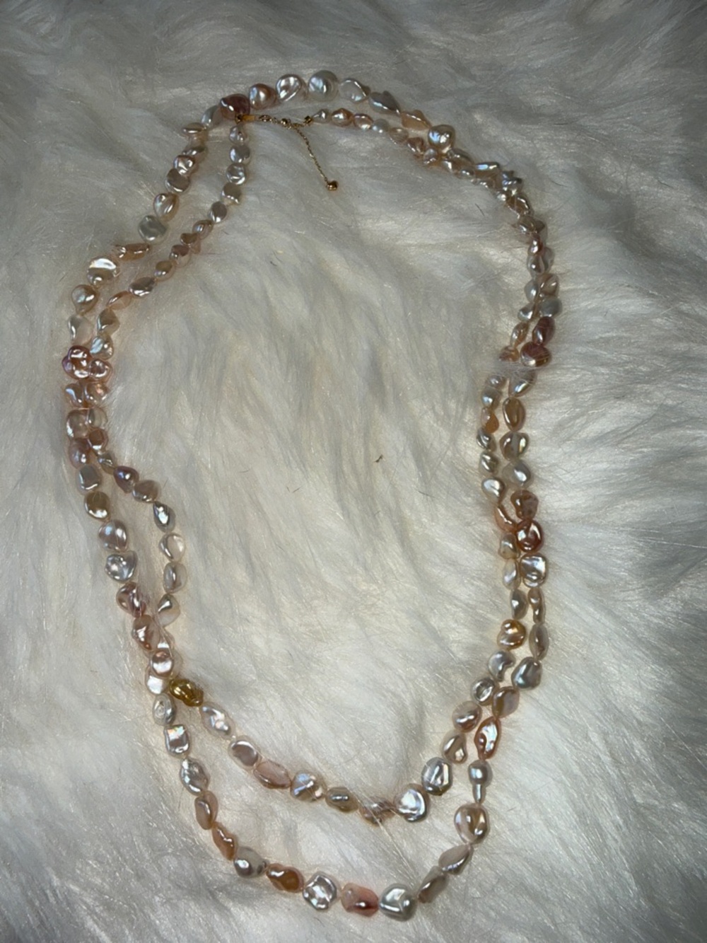 Solid 18k Gold Freshwater Keshi Baroque Pearl 46” Necklace